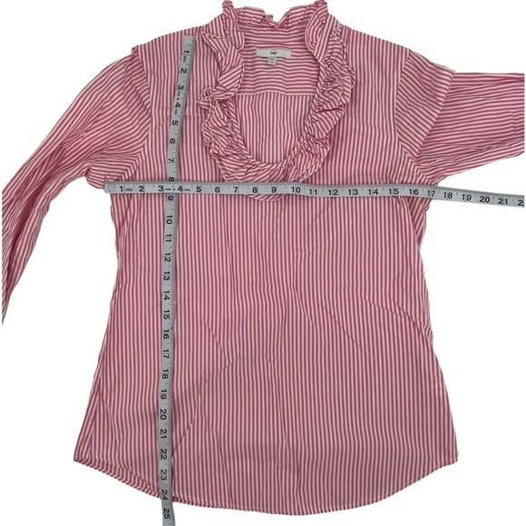 Gap Pink White Striped Ruffled Neck Long Sleeve Blouse Size Small Women's - Picture 3 of 6